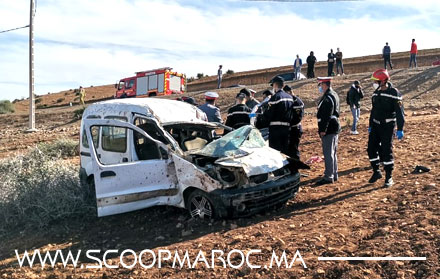 بالصور: تفاصيل مصرع ثلاثة أشخاص وإصابة 4 آخرين من بينهم رضيع في حادثة سير مرعة بجماعة اكدانة